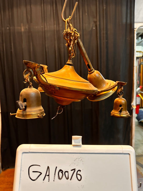 ART DECO BRASS TRIPLE-ARM HANGING PAN-STYLE LIGHT FIXTURE GA10076