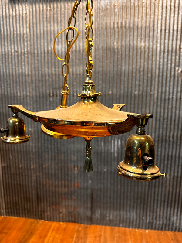 ART DECO BRASS TRIPLE-ARM HANGING PAN-STYLE LIGHT FIXTURE GA10082