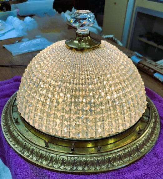 Restored Round Crystal Prism Four Light Flush Mount Ceiling Fixture GA9732