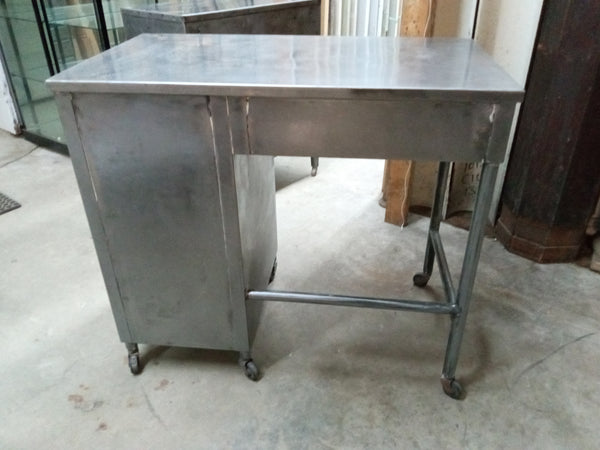 1800's Steel Medical Desk with Top Draw & Side Tray Shelves on Wheels GA9360