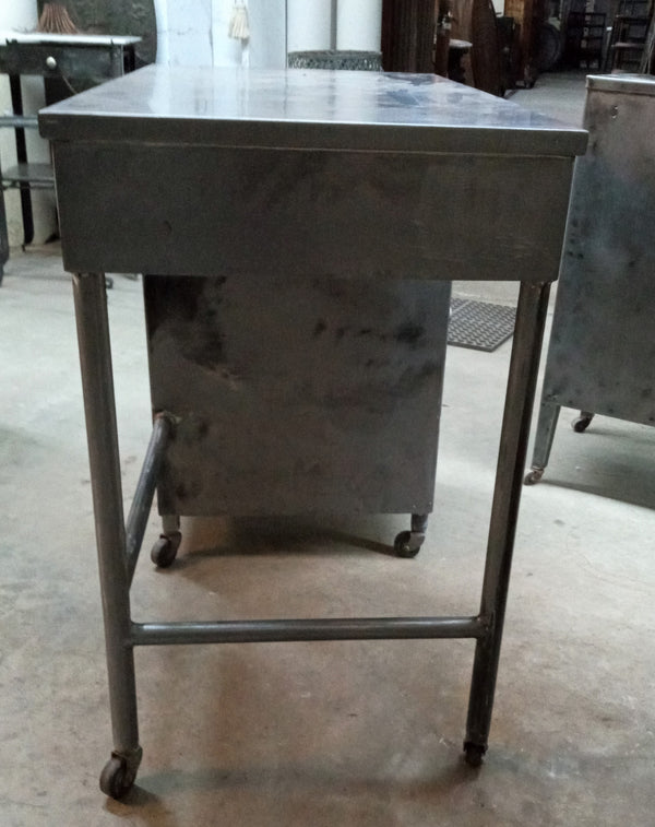 1800's Steel Medical Desk with Top Draw & Side Tray Shelves on Wheels GA9360