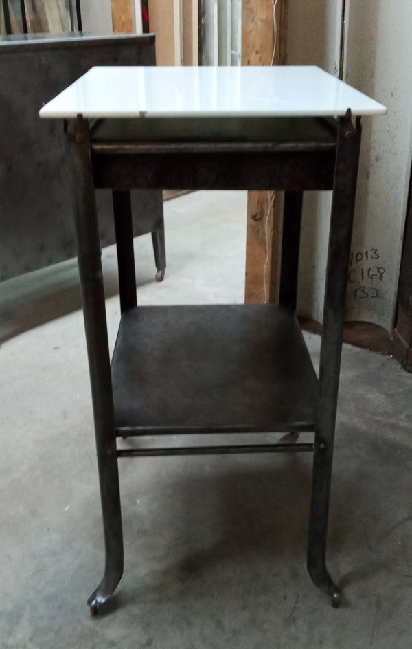 1920's Steel Medical Cabinet with White Ultralight Glass Top on Wheels GA9361