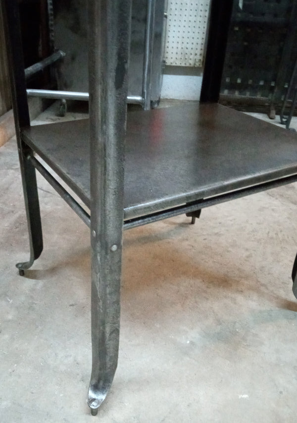 1920's Steel Medical Cabinet with White Ultralight Glass Top on Wheels GA9361