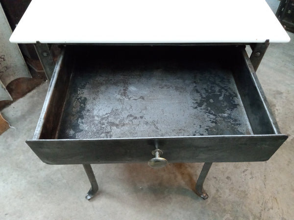 1920's Steel Medical Cabinet with White Ultralight Glass Top on Wheels GA9361