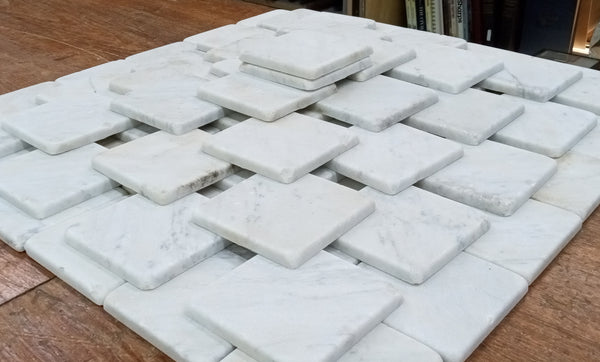 Lot of 78 Reclaimed 3 7/8" x 3 7/8" Square Carrara Honed Marble Tiles GA9540
