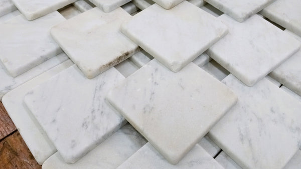 Lot of 78 Reclaimed 3 7/8" x 3 7/8" Square Carrara Honed Marble Tiles GA9540