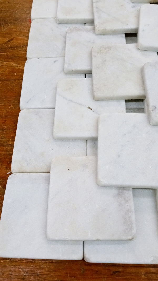 Lot of 78 Reclaimed 3 7/8" x 3 7/8" Square Carrara Honed Marble Tiles GA9540