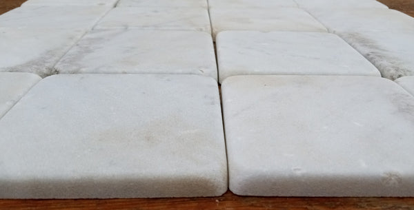 Lot of 78 Reclaimed 3 7/8" x 3 7/8" Square Carrara Honed Marble Tiles GA9540