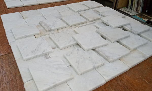 Lot of 78 Reclaimed 3 7/8" x 3 7/8" Square Carrara Honed Marble Tiles GA9540