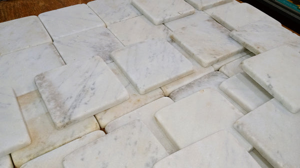 Lot of 78 Reclaimed 3 7/8" x 3 7/8" Square Carrara Honed Marble Tiles GA9540