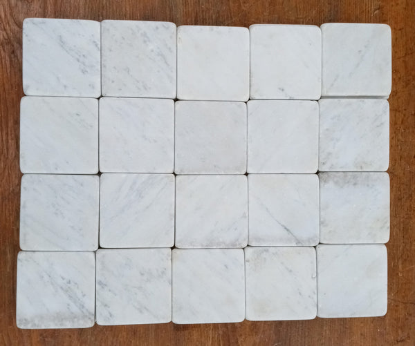Lot of 78 Reclaimed 3 7/8" x 3 7/8" Square Carrara Honed Marble Tiles GA9540