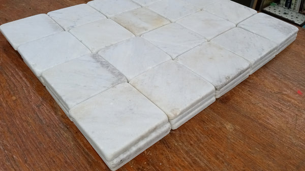 Lot of 78 Reclaimed 3 7/8" x 3 7/8" Square Carrara Honed Marble Tiles GA9540