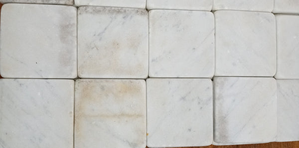 Lot of 78 Reclaimed 3 7/8" x 3 7/8" Square Carrara Honed Marble Tiles GA9540