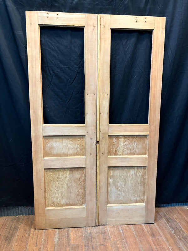 Antique 1/2 Glass Pine Door Pair GS6007