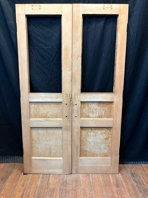 Antique 1/2 Glass Pine Door Pair GS6007