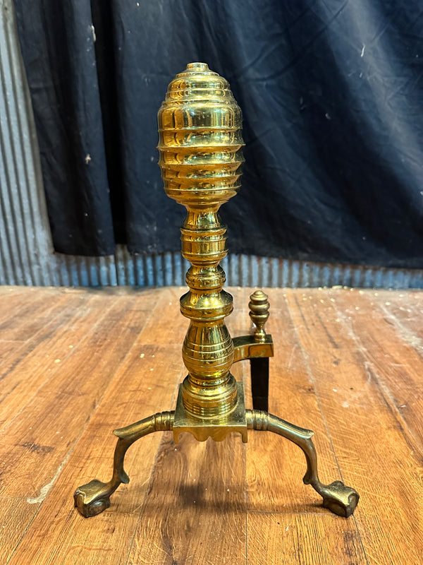 Brass Beehive Andiron Pair w/ Chippendale Claw Feet GA20124