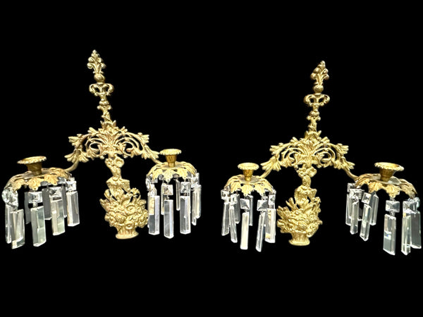 Brass & Crystal Candelabra Sconce Pair GA20023