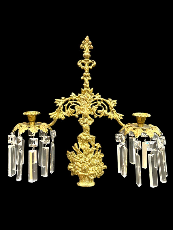 Brass & Crystal Candelabra Sconce Pair GA20023