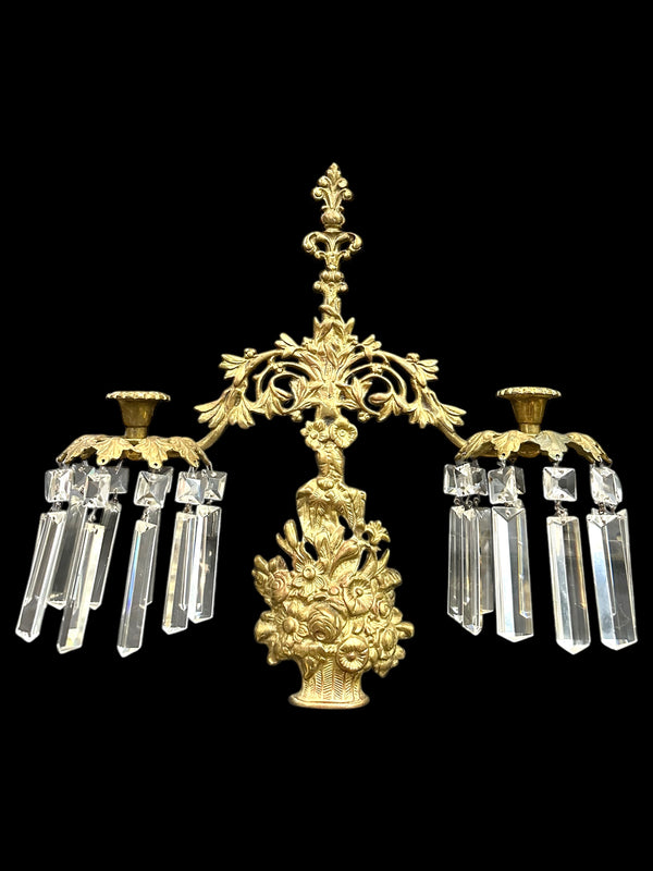 Brass & Crystal Candelabra Sconce Pair GA20023