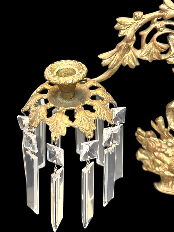 Brass & Crystal Candelabra Sconce Pair GA20023