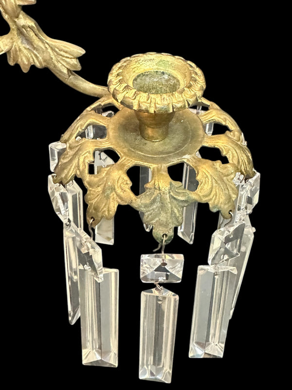 Brass & Crystal Candelabra Sconce Pair GA20023