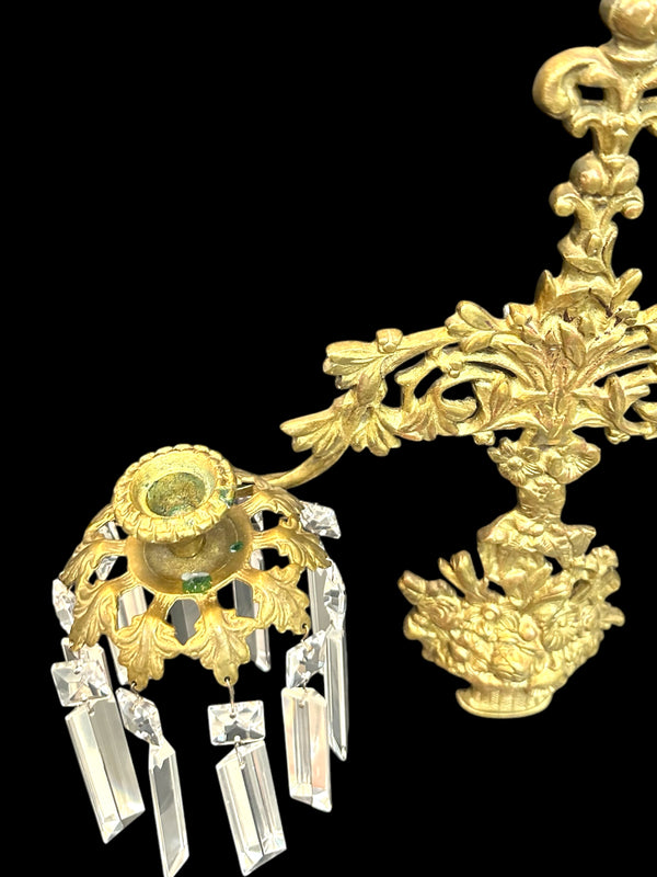 Brass & Crystal Candelabra Sconce Pair GA20023