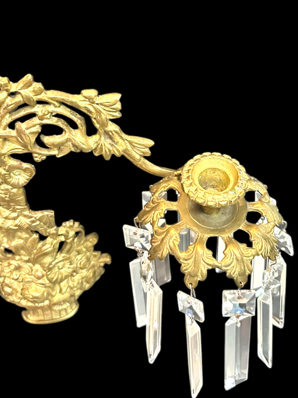 Brass & Crystal Candelabra Sconce Pair GA20023