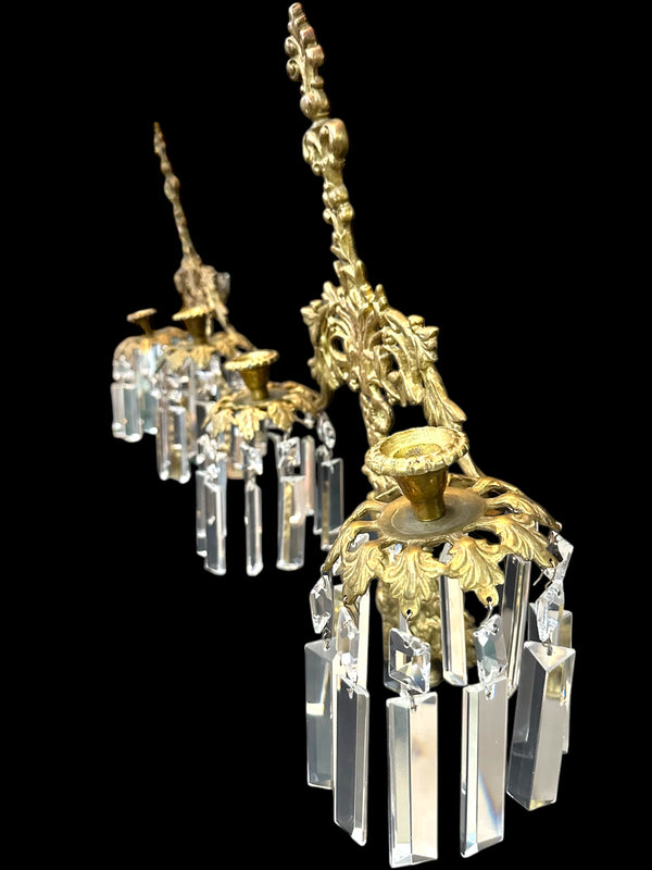 Brass & Crystal Candelabra Sconce Pair GA20023