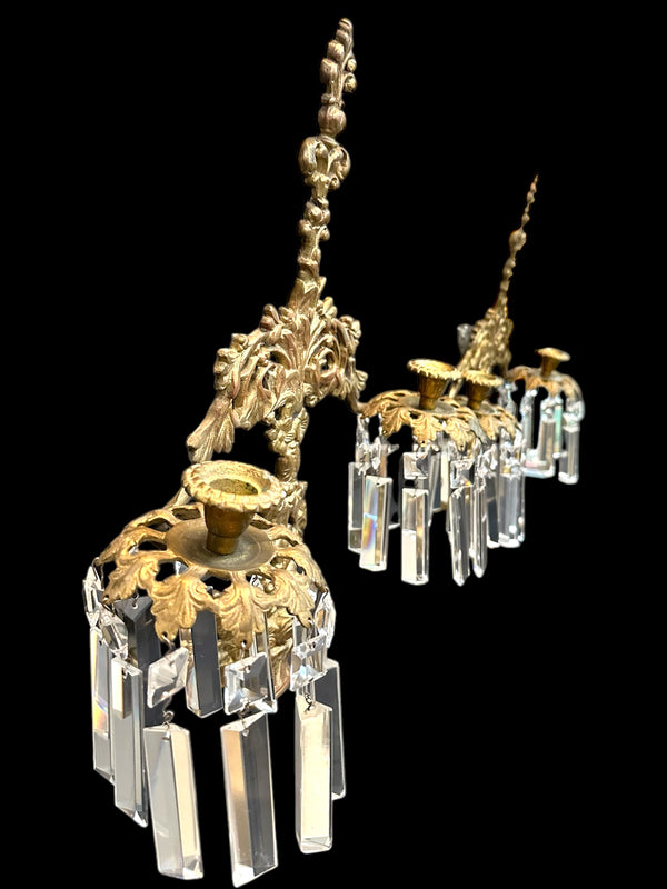 Brass & Crystal Candelabra Sconce Pair GA20023