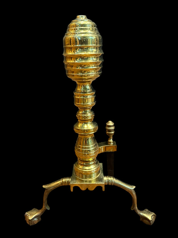 Brass Beehive Andiron Pair w/ Chippendale Claw Feet GA20124