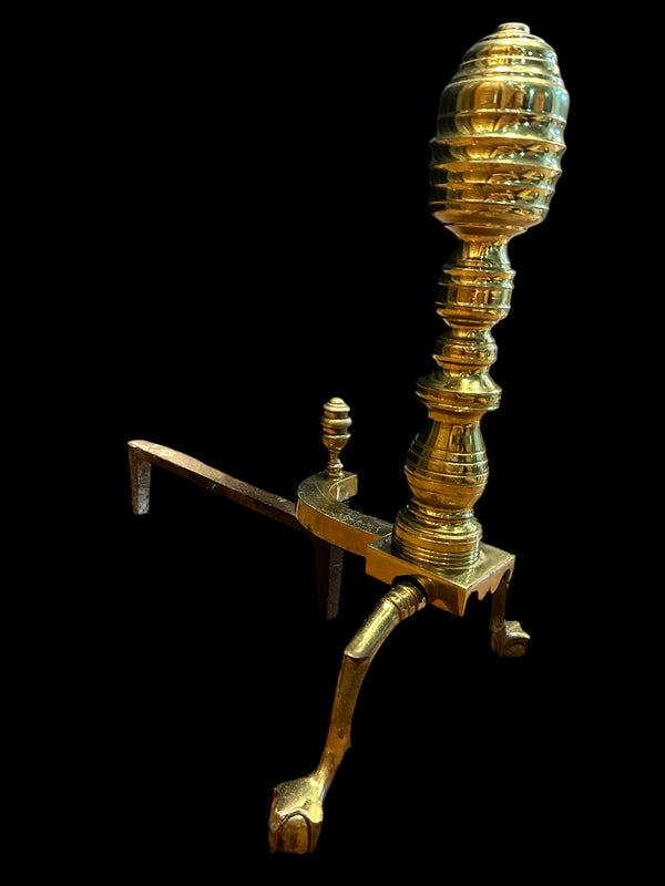 Brass Beehive Andiron Pair w/ Chippendale Claw Feet GA20124