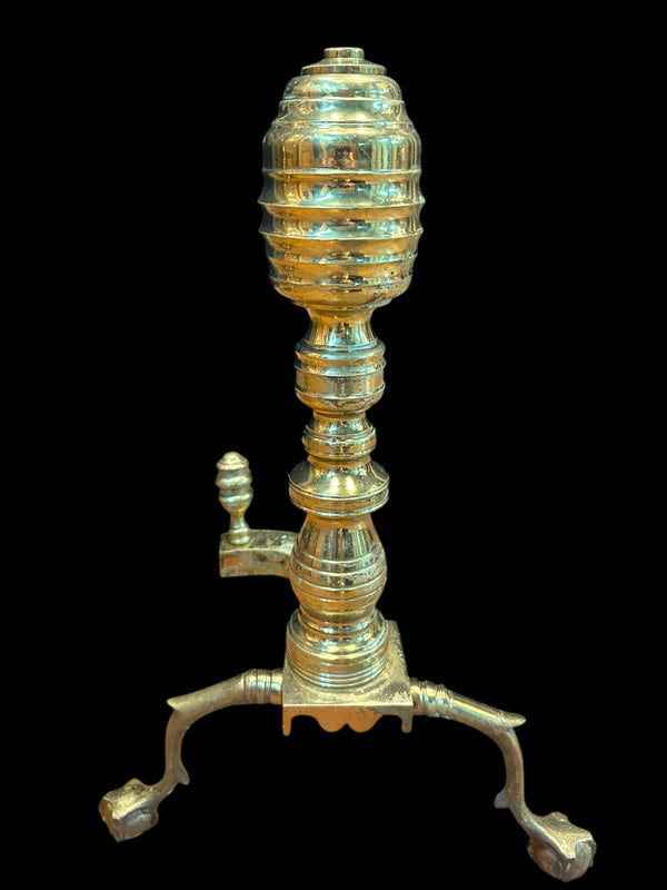 Brass Beehive Andiron Pair w/ Chippendale Claw Feet GA20124
