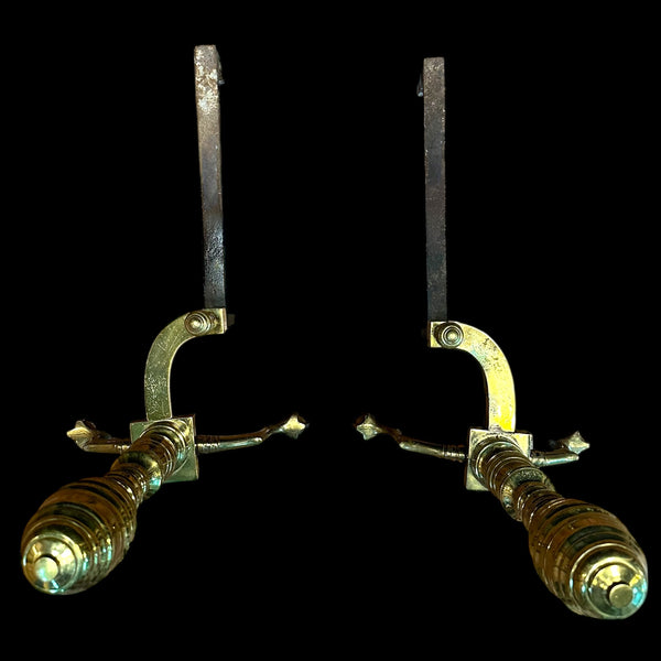 Brass Beehive Andiron Pair w/ Chippendale Claw Feet GA20124