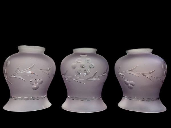 Set of 3 Purple Frosted Glass Shades w/ Etched Floral Designs GA20234
