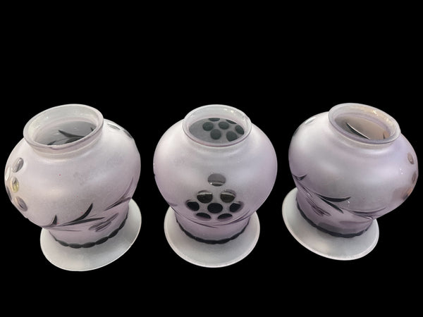Set of 3 Purple Frosted Glass Shades w/ Etched Floral Designs GA20234