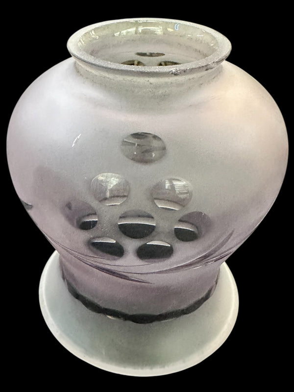 Set of 3 Purple Frosted Glass Shades w/ Etched Floral Designs GA20234