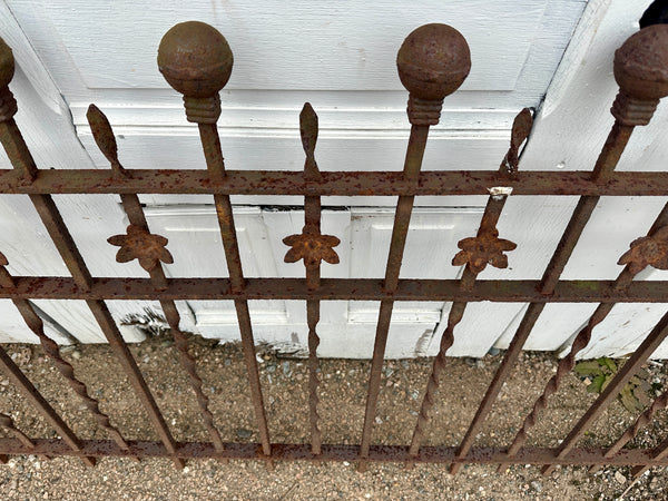 Antique Wrought Iron Fencing w/ Ball Top Finials & Floral Medallions GA20480