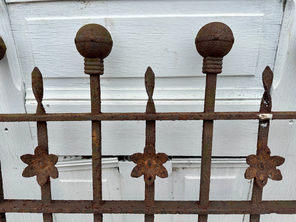 Antique Wrought Iron Fencing w/ Ball Top Finials & Floral Medallions GA20480