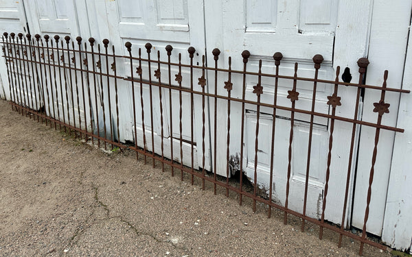 Antique Wrought Iron Fencing w/ Ball Top Finials & Floral Medallion GA20481
