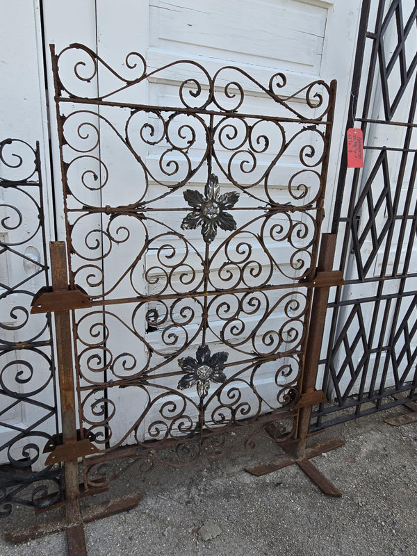 Antique Iron Gate w/ Scrollwork and Floral Medallions GAM0456