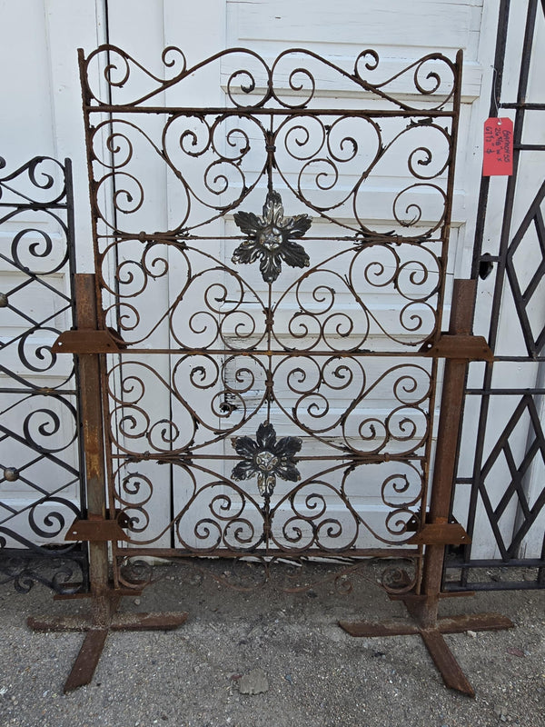 Antique Iron Gate w/ Scrollwork and Floral Medallions GAM0456