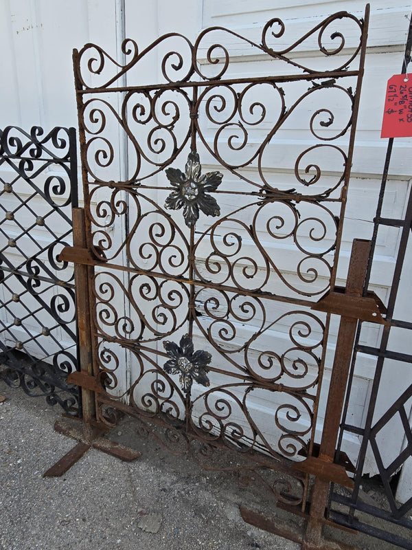 Antique Iron Gate w/ Scrollwork and Floral Medallions GAM0456