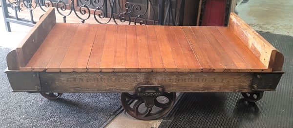 1900's Restored Lineberry Cart Coffee Table w/ Heart Pine Top 53" x 26" GS00839