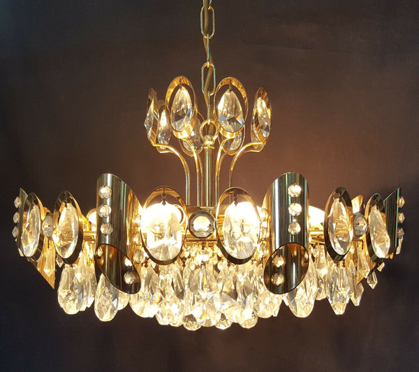 Mid Century Modern Brass Tiered Prism Chandelier GA4388