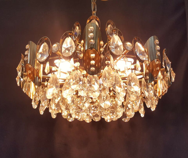 Mid Century Modern Brass Tiered Prism Chandelier GA4388