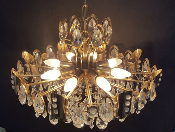 Mid Century Modern Brass Tiered Prism Chandelier GA4388