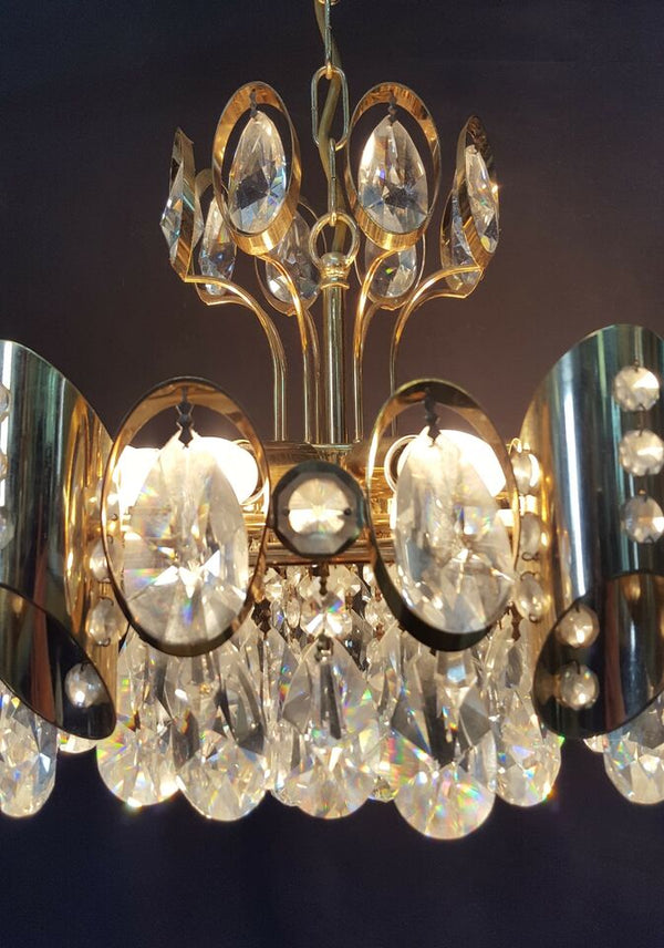 Mid Century Modern Brass Tiered Prism Chandelier GA4388