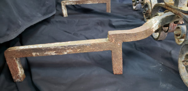 Vintage Pair of Ornate Wrought Iron Andirons 31" T x 25" D x 15 1/2" W GS00830