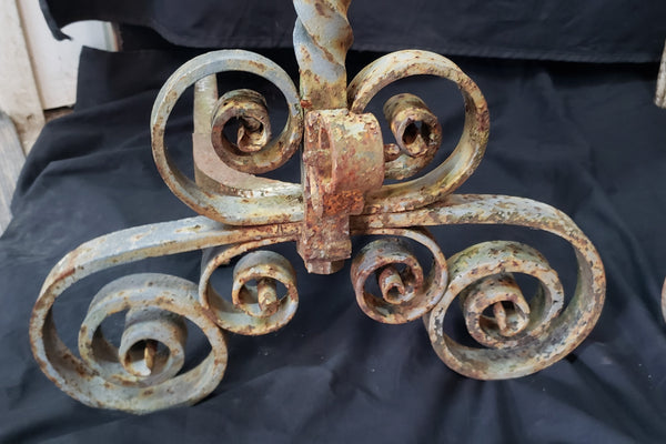 Vintage Pair of Ornate Wrought Iron Andirons 31" T x 25" D x 15 1/2" W GS00830
