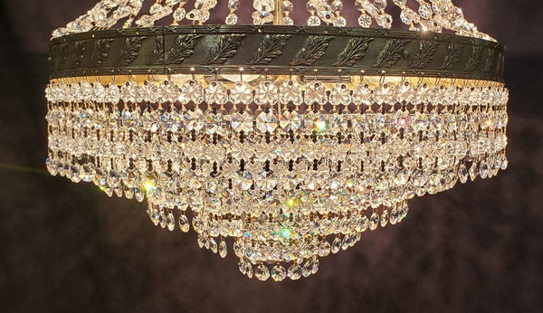 Stunning 4 Light Cut Crystal Iridescent Prism Chandelier with Gold Leaf Trim #GA2017